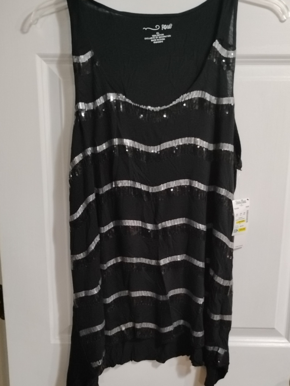 Black Sequin Stripe Tank Top - Lightweight Evening Layer